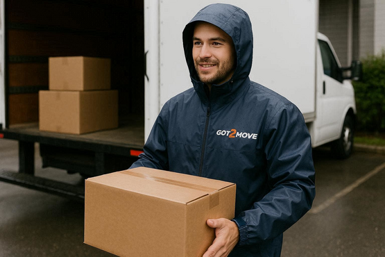 mover carrying boxes during a move in Menlo Park